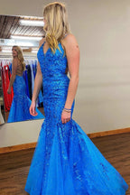 Zadie | Vestidos de fiesta largos de sirena con escote en V, lentejuelas, encaje y apliques