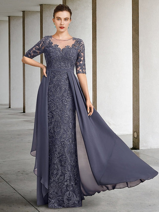 Vestidos de madre de la novia de corte A/princesa con escote redondo y largo hasta el suelo