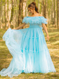 Mikelle | Ruffles Off the Shoulder Corset A-line Long Formal Dress