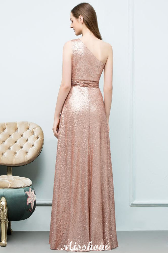 Misshow A-line Sequined One-shoulder Floor-Length Evening Dress Evening Dress