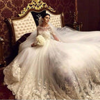 Vestido de novia moderno y elegante, impresionante vestido de novia árabe con apliques largos y mangas largas.