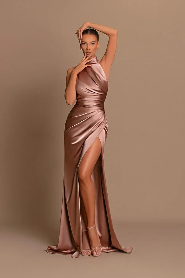 Modern Long A-line High Neck Sleeveless Prom Dress With Slit
