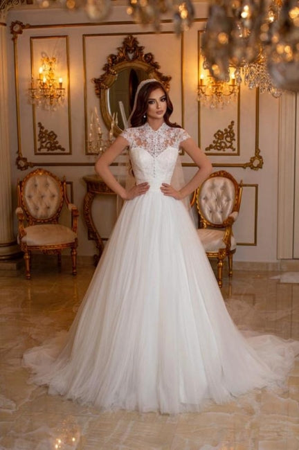 Modern Long A-line Sleeveless Wedding Dresses With Lace