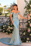 Modernes langes blaues Meerjungfrau-Ballkleid mit schulterfreiem, ärmellosem Kleid und Glitzer
