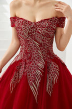 Modern Sleeveless aline Ball Gown Gold Appliques Off the Shoulder Tulle Party Gowns