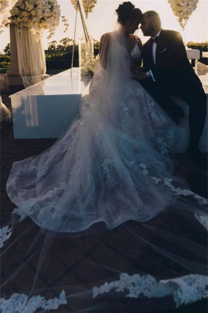 Modern V-neck Sleeveless A-line Wedding Dresses With Lace