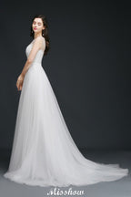 Schlichtes A-Linien-Brautkleid aus Illusionsspitze