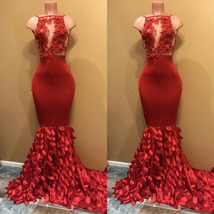Vestido de fiesta modesto de sirena sin mangas