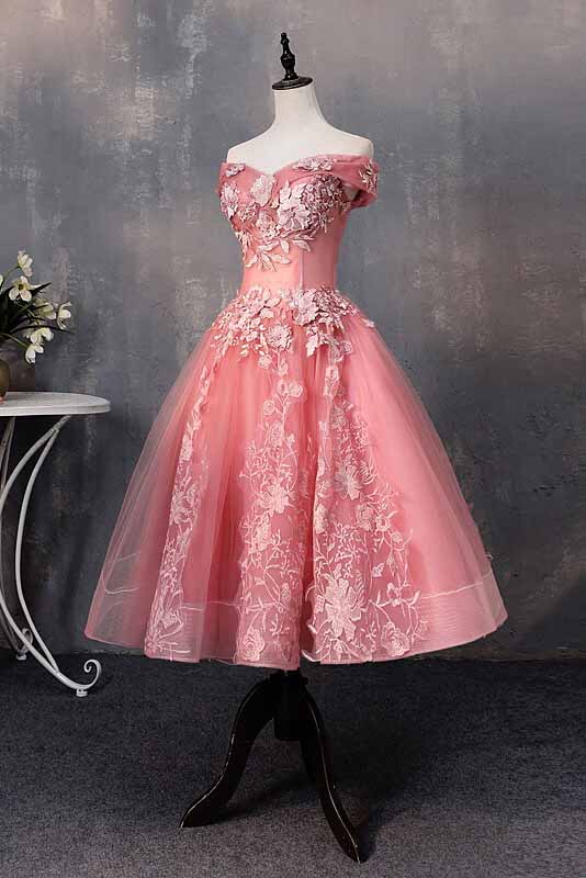 Vestidos de fiesta cortos con hombros descubiertos y corte A con apliques para dulces 16 