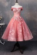 Vestidos de fiesta cortos con hombros descubiertos y corte A con apliques para dulces 16 
