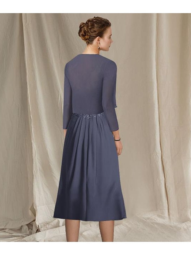 Vestidos de madre de la novia de corte A/princesa, escote en V y largo hasta la rodilla