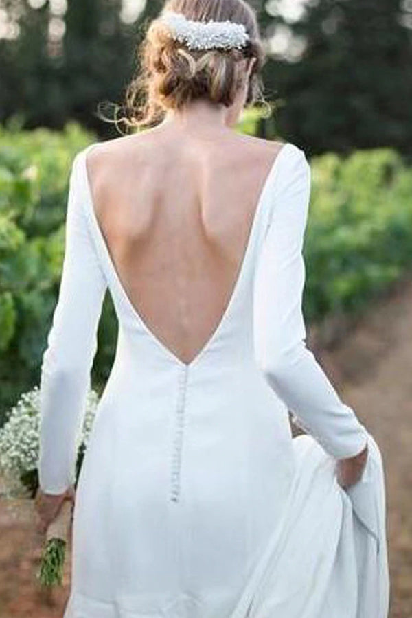 New Arrival Bateau Long Sleeves Designer Wedding Dress