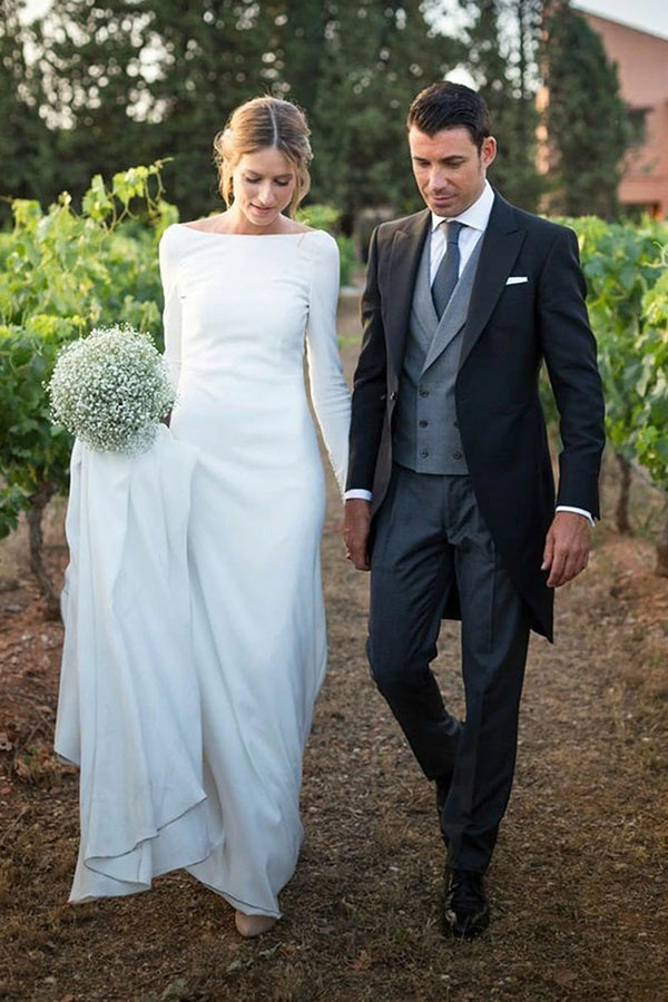 Neuankömmling Bateau Langarm Designer Brautkleid