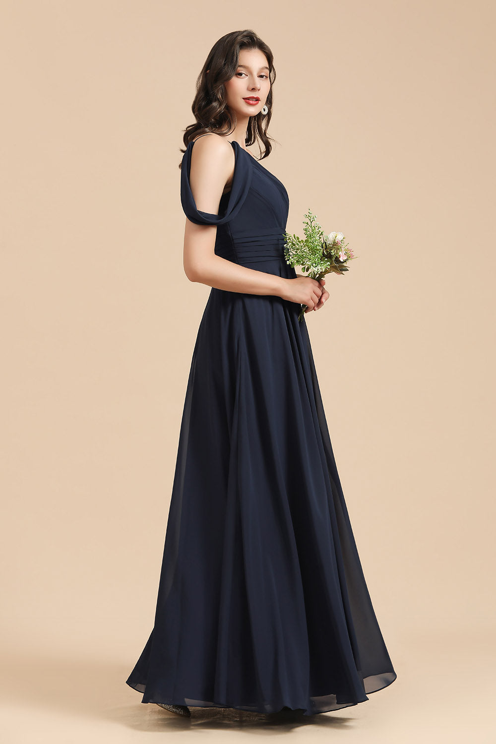 Vestido de dama de honor largo, corte A, negro, de un solo hombro, recién llegado