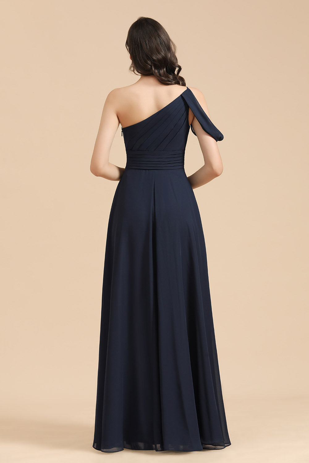 Vestido de dama de honor largo, corte A, negro, de un solo hombro, recién llegado
