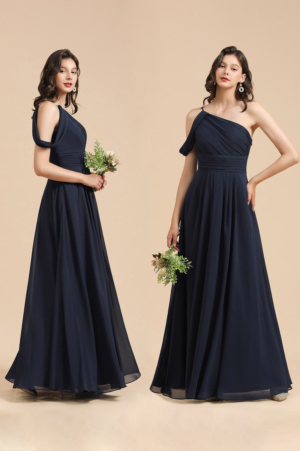 Vestido de dama de honor largo, corte A, negro, de un solo hombro, recién llegado