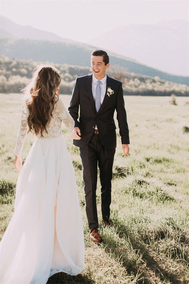 Vestido de novia de tul con mangas largas y apliques, recién llegado