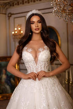 Nuevos y elegantes vestidos de novia largos de corte A con escote en V y sin mangas con encaje