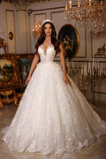 Nuevos y elegantes vestidos de novia largos de corte A con escote en V y sin mangas con encaje
