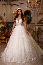 Nuevos y elegantes vestidos de novia largos de corte A con escote en V y sin mangas con encaje