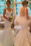 Nuevos y bonitos vestidos de novia elegantes con escote en V, sin mangas, sencillos y sin espalda.