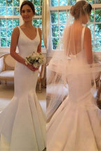 Nuevos y bonitos vestidos de novia elegantes con escote en V, sin mangas, sencillos y sin espalda.