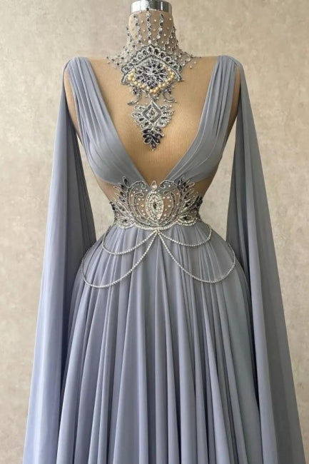 Noble high neck sleeveless a-line 100D-chiffen prom dresses with beads