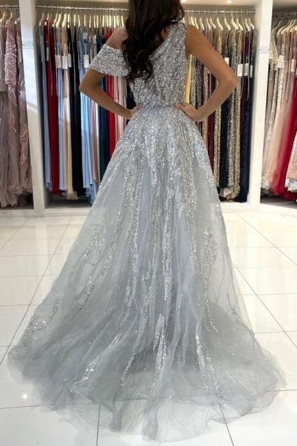 Noble oneshoulder sleeveless mermaid lace prom dress sequied