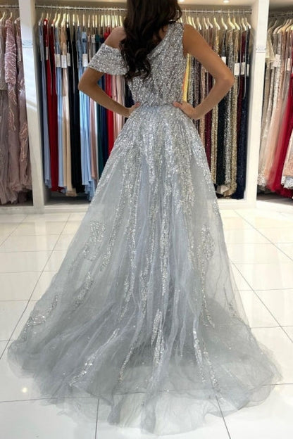 Noble oneshoulder sleeveless mermaid lace prom dress sequied