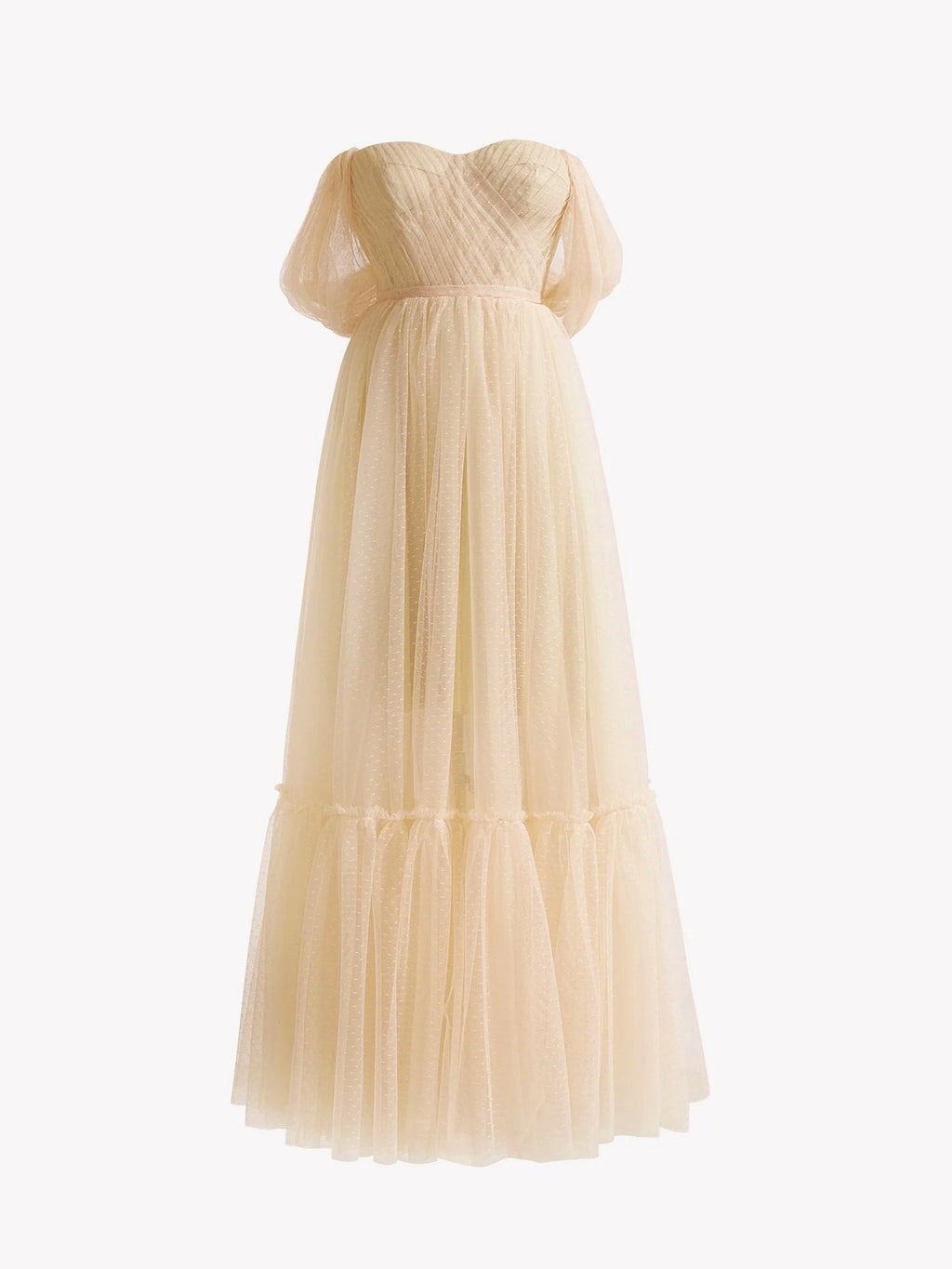 Nova | Champagnerfarbenes, knielanges A-Linien-Ballkleid aus Tüll mit Herzausschnitt