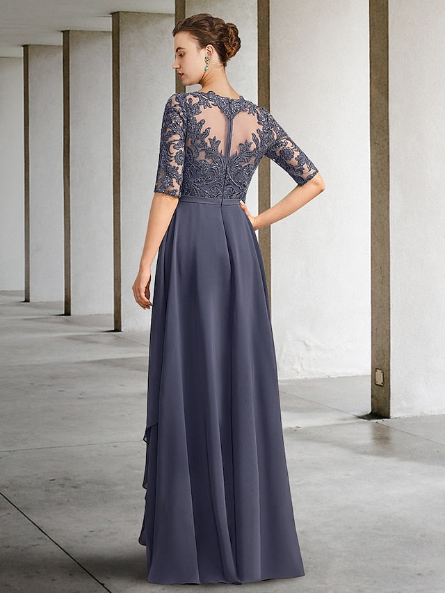 Vestidos de madre de la novia de corte A/princesa con escote redondo y largo hasta el suelo