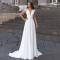 NumberSea - NumberSea Abiti Donna Modest Bridal A Line Wedding Dress Summer 2021 Simple V - neck Backless Beach Wedding Dresses Long Train Lakshmigown