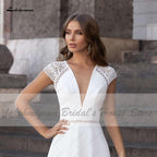 NumberSea - NumberSea Abiti Donna Modest Bridal A Line Wedding Dress Summer 2021 Simple V - neck Backless Beach Wedding Dresses Long Train Lakshmigown