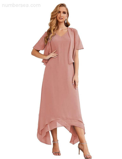 Sunnderly Chiffon Plus Size Mother of Bride Dresses with Jacket Formal Dresses for Wedding SY28073