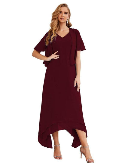 Sunnderly Chiffon Plus Size Mother of Bride Dresses with Jacket Formal Dresses for Wedding SY28073
