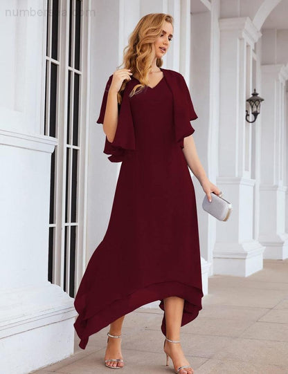 Sunnderly Chiffon Plus Size Mother of Bride Dresses with Jacket Formal Dresses for Wedding SY28073