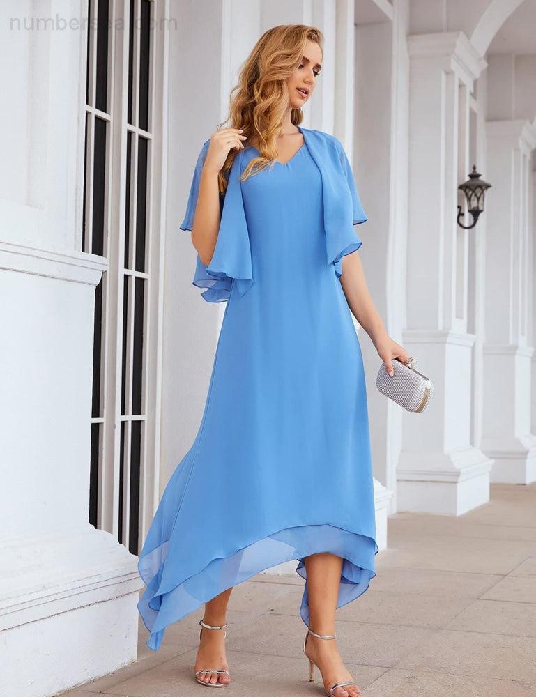 Sunnderly Chiffon Plus Size Mother of Bride Dresses with Jacket Formal Dresses for Wedding SY28073