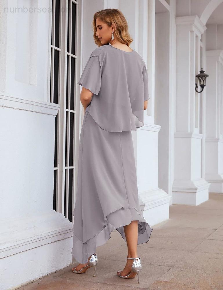 Sunnderly Chiffon Plus Size Mother of Bride Dresses with Jacket Formal Dresses for Wedding SY28073