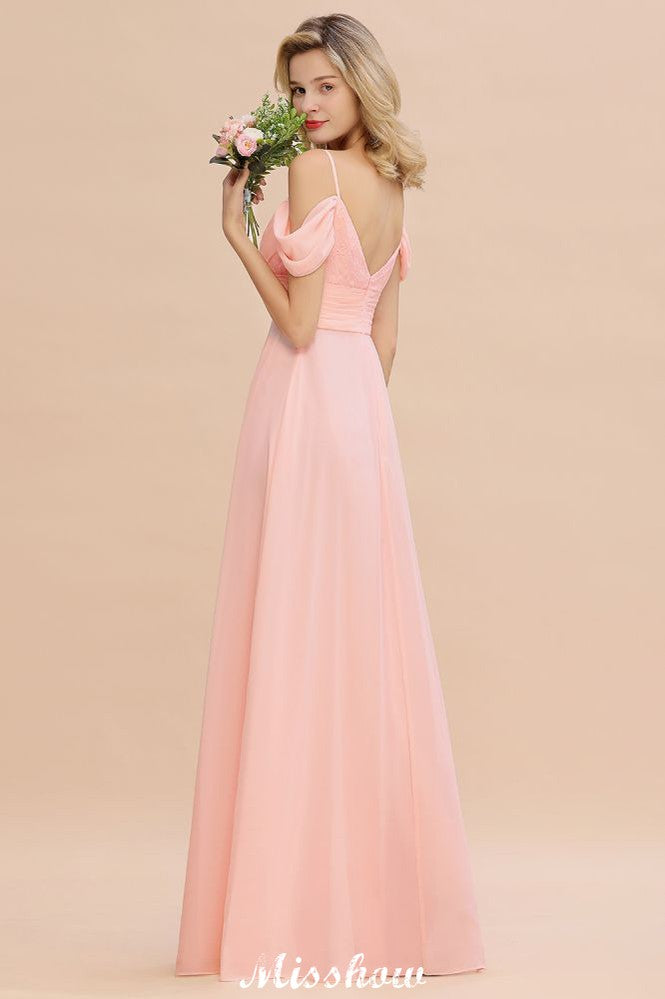 Vestido de dama de honor Aline con tirantes al descubierto, vestido de dama de honor de gasa