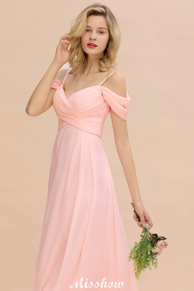 Vestido de dama de honor Aline con tirantes al descubierto, vestido de dama de honor de gasa