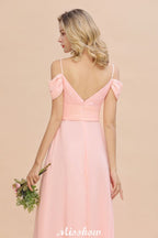 Vestido de dama de honor Aline con tirantes al descubierto, vestido de dama de honor de gasa