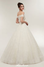 Off-shoulder Sweetheart A-line Lace-up Floor Length Lace Appliques Wedding Dresses