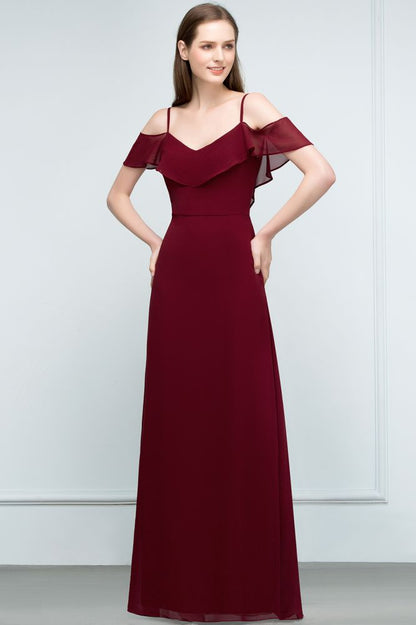 Off-Shoulder V-Ausschnitt A-Linie Spaghetti Lange Chiffon Ballkleider