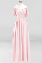 Vestido de dama de honor de gasa con hombros descubiertos, corte A, largo hasta el suelo, para invitada de boda