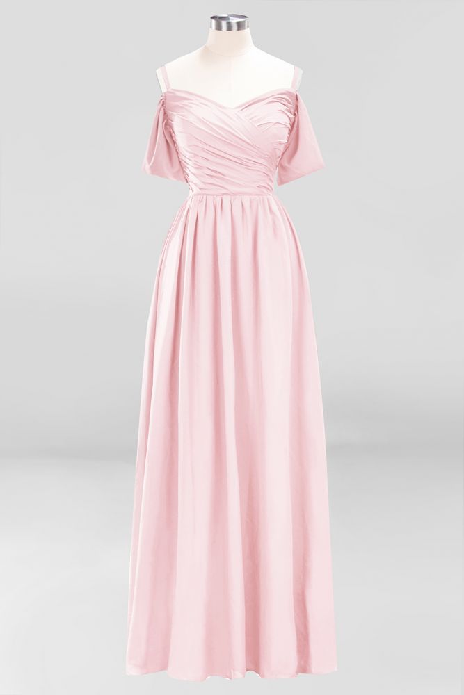 Vestido de dama de honor de gasa con hombros descubiertos, corte A, largo hasta el suelo, para invitada de boda