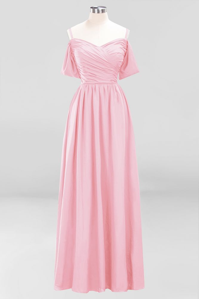 Vestido de dama de honor de gasa con hombros descubiertos, corte A, largo hasta el suelo, para invitada de boda