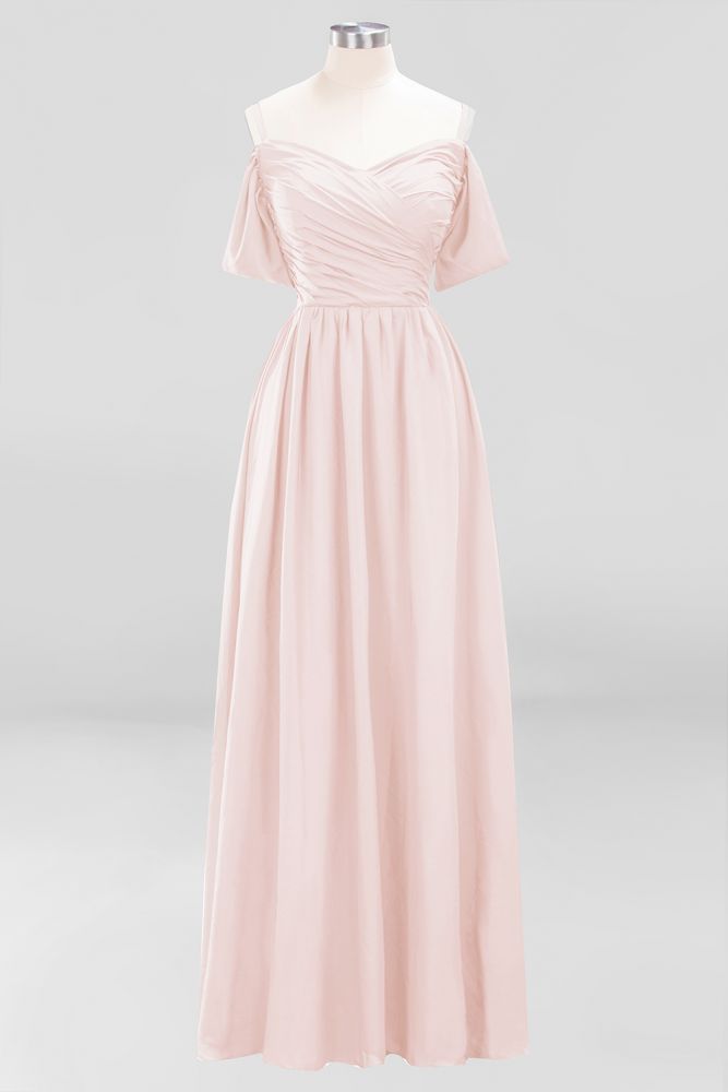 Vestido de dama de honor de gasa con hombros descubiertos, corte A, largo hasta el suelo, para invitada de boda