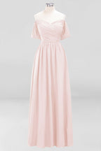 Vestido de dama de honor de gasa con hombros descubiertos, corte A, largo hasta el suelo, para invitada de boda