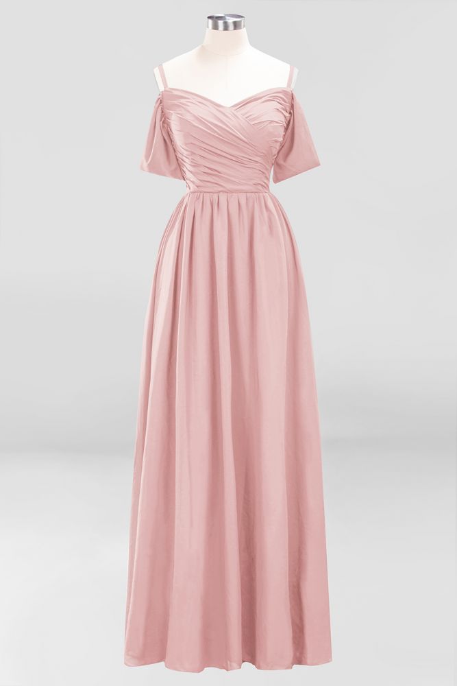 Vestido de dama de honor de gasa con hombros descubiertos, corte A, largo hasta el suelo, para invitada de boda