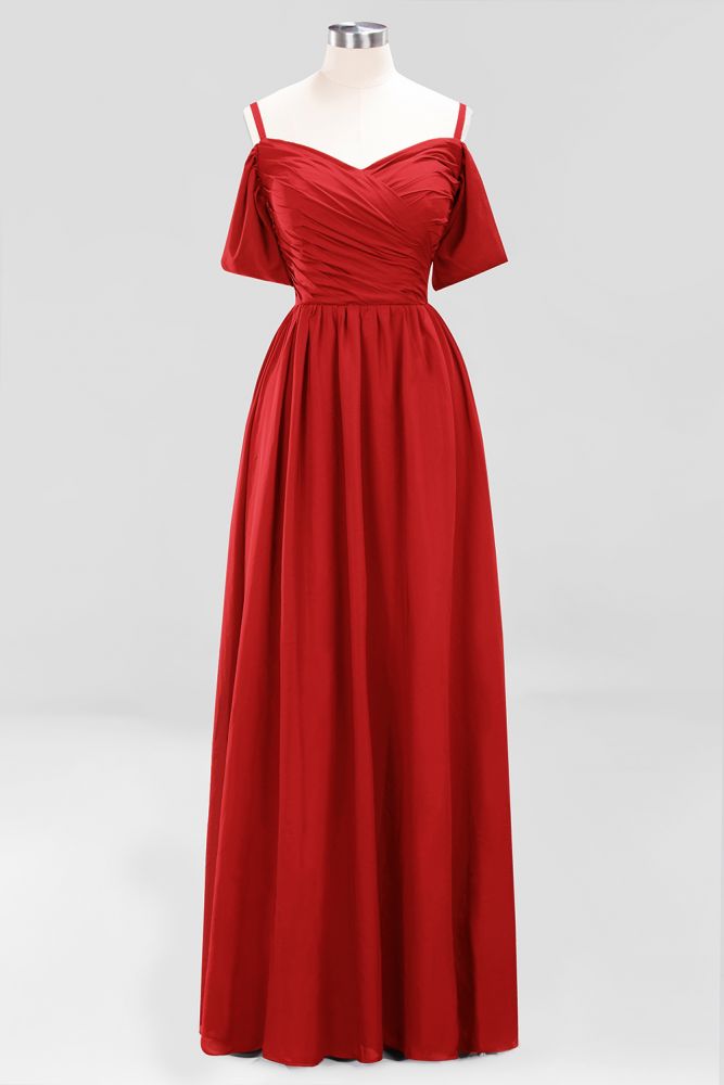 Vestido de dama de honor de gasa con hombros descubiertos, corte A, largo hasta el suelo, para invitada de boda